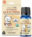 Legendairy Milk Organic Baby Vitamiin D3 K2 Vedelad tilgad, 400 IU D-vitamiini tilgad imikutele K2 tilgad, D-vitamiini tilgad vastsündinutele, väikelastele ja lastele, Vegan, 90 tilka vedelikku