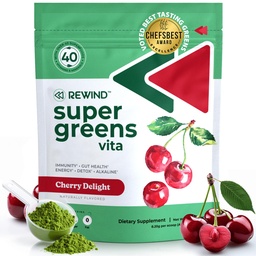 Parim maitsev superroheline pulber 40+ supertoiduga – maitsev igapäevane roheline pulber vitamiiniga B12, tsink, C-vitamiin, magneesium ja kaltsium – roheline mahl supertoidusegu – kirsi maitse