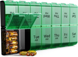Extra Big Pill Korraldaja 2 korda päevas, XL 7 päeva Pill Box AM PM, Jumbo Weekly Pill Case, Daily Night Oversized Medicine Korraldaja, vitamiini hoidja, Big Pill Container, kaks korda päevas Pill Korraldaja