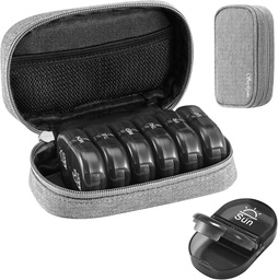 Serfeymi Weekly Travel Pill Korraldaja 2 korda päevas PM Täiustatud Black Pill Box 7 päeva kaasaskantav Zipper Canvas Pill Case, meditsiin Korraldaja pillid, vitamiinid, toidulisandid, kalaõlid - Hall 01