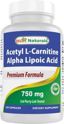 Parim looduslik atsetüül L-karnitiin ja alfa-lipohape 750 mg 120 kapslit