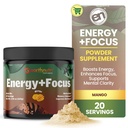 EarthNutri Energy + Focus Powder Supplement - Energy Boost & Aitab kontsentratsioon PeakO2, AlphaSize, Cognizin, PurCaf, Theacrine, Atsetüül L-karnitiin L-türosiin - Mango Maitse - 20 Servings (171 g)