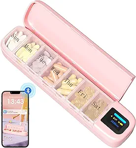Daviky Automatic Pill Dispenser, Smart Pill Organizer Alarm, Pill Box 7 Day with APP, Weekly Travel Pill Case, Portable Pill Meeldetuletus ravimitele, toidulisanditele ja vitamiinidele (Pink)