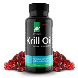 Daiwa Krill Oil 1000mg Softgels - EPA DHA Omega 3 Antarktika krillõli lisand astaksantiiniga - looduslik lahendus liigese, aju toetamiseks ja südame terviseks - 60 / ct