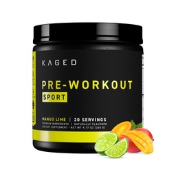 Kaged Sport Pre Workout Pulber meestele ja naistele, Mango Lime, Sport Certified, 188mg Kofeiin, lämmastikoksiidi täiendus, Beeta-alaniin energia, kaalutõus, Cardio vastupidavus ja tugevus, 20 Servings