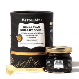 Better Alt Pure Himalayan Shilajit Gold+(30gm)|Enhances Recovery & Boosts Strength|16 000 jalga Allikas: Ashwagandha, Safed Musli, Gokshura|Shilajit kuld meestele ja naistele|Vegan & Lab Testitud-600mg