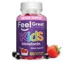 Feel Great Kids Melatoniin Gummy | Maasikas Maitsestatud Melatoniin Gummies Kids | 1 MG melatoniini uneabi lastele | Vegan Gummies | 60 päeva pakkumine