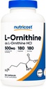 Nutricost L-Ornithine 500mg, 180 kapslit - GMO ja Gluteenivaba