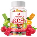 Loodused Aid Suhkruvaba D3 K2 Vitamiin Kummid Kaltsium + K2 (MK-7), Magneesiumtsitraat, C-vitamiin, ekstra tugevus - Ultimate Absorbtion Luu lihashammaste Immune, Vegan - 60 Gummies