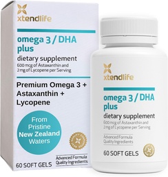 Xtendlife Omega 3 DHA Plus kalaõli südame, aju, silma ja naha tervise jaoks - 1100mg Omega-3 koos DHA, EPA, lükopeeni ja astaksantiiniga - 1 kuu pakkumine (60 loend)