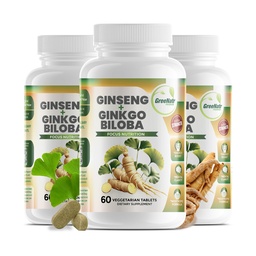 GreeNatr Ginko Biloba & Panax ženšenni lisand - punane ženšenni aju lisand mälule ja fookusele - Ginkgo Biloba lisandid hea nägemise, immuunsüsteemi ja parema verevoolu jaoks - 3 pudelit