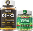 NEVISS Vitamiin D3 5000iu & K2, kaltsiumkummid ja seedeensüümid Kummid
