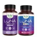 Nested Naturals Sleep Aid Bundle | Luna Adult & Luna Kids Sleep Aid looduslike koostisosadega (melatoniin, kummel, Valerian) sügava une ja lõõgastumise (120 loend)