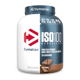 Dümatiseerida ISO100 vadakuvalgu isolaat, Fudge Brownie, 25 g valku, 5 naela, 5,5 g BCAA-d, vähem kui 120 kalorit, gluteenivaba, 1 g rasva, 1 g suhkrut, 2 g süsivesikut (70 portsjonit)