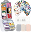 3 Pack 14 Grids Travel Pill Korraldaja Karp 415-Pcs Ravimi nimesildid - Tasku Daily Pharmacy Case Container Kit - Reisiravimite hoidja Fish Oil Vitamin Supplement Hoidla