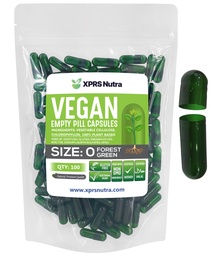 XPRS Nutra suurus 0 Tühjad kapslid - 100 loend Tühjad vegankapslid - taimetoitlased pillid - DIY köögiviljakapslid - Veggie pillid do-It-Yourself toidulisandite jaoks (Forest Green)