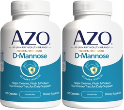 AZO D mannoos kuseteede tervis, puhastamine, loputamine ja kuseteede kaitsmine, nr 1 apteeker soovitatav bränd, kliiniline tugevus, mitte-GMO, 120 loend (2. pakk)