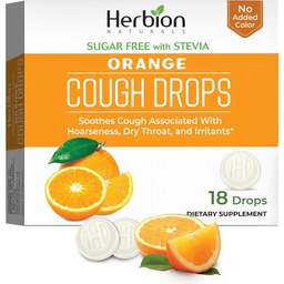 HERBION Naturals Cough Drops, Sugar Free with Stevia, Dietary Supplement, Soothes Cough, for Adults & Children Over 6 Years,18 Count, Orange, Pack of 1