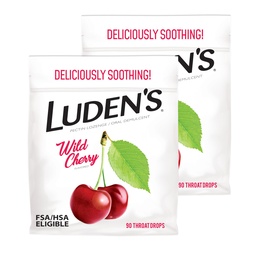 Luden's Sore Throat Relief Drops, Wild Cherry, 90 Count, 2 Pack