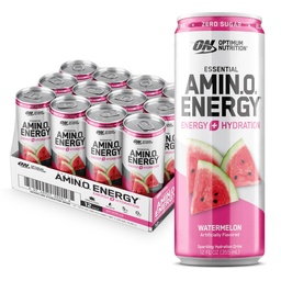 Optimaalne toitumine Amino Energy Sparkling Hüdrastusjook, elektrolüüdid, kofeiin, aminohapped, BCAA-d, suhkruvaba, arbuus, 12 Fl Oz, 12 Pack (pakendamine võib varieeruda)