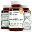 Natural Nutra Chelated Calcium Magnesium 1000/500 mg Supplements Plus Betaine HCL - Kelaaditud Cal Mag parandab luutihedust, toetab lihaseid, hambaid, südame-veresoonkonna ja närvide tervist, 100 vegan tabletti
