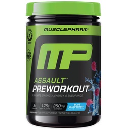 MusclePharm Assault Pre Workout Powder meestele ja naistele - Energia ja tugevus Boost Pre-Workout toidulisandeid beeta-alaniin, kofeiin, kreatiini ja veevaba betaiin - 30 Servings, Blue Vaarika Maitse