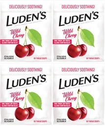 Ludens Sore Throat Relief Lozenges for Minor Everyday Irritation & Dry Mouth, Wild Cherry Flavored Drops, 90 Count (Pack of 4)