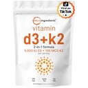 Mikrokoostisosad Vitamiin D3 5000 RÜ + K2 MK-7 100 mcg, 300 softgeeli | 2-in-1 D & K kompleksi vitamiinid | ekstra tugevus, lihtne neelata, mitte-GMO, gluteenivaba