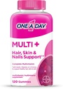 ÜKS PÄEV Multi+ juuksed, nahk ja küüned, multivitamiinid + tervete juuste, naha ja küünte toetamine biotiini ja vitamiinidega A, C, E & tsink, Kummi 120 loend (2 kuu pakkumine)