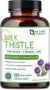 NATURE TARGET Milk Thistle Supplement for Maver Cleanse Detox & Repair, Support Supplement with 350mg of 30: 1 Milk Thistle Extract Equivalent to 10500mg, 120 Veggie kapslid (60 päeva pakkumine)