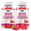Iron Gummies for Women & Men, Vegan Iron Supplement Gummies with Vitamin C, A, B-Complex, Folate, Zinc- for Immune Health & Energy Support, Raspberry Flavor, 120 Count