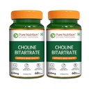 Pure Nutrition Choline Bitartrate 650mg | Choline Supplements Supports Brain, Nerve, Liver & Heart Health | Nootropic Supplement for Cognitive Function - 60 Veg Capsules (Pack of 2)