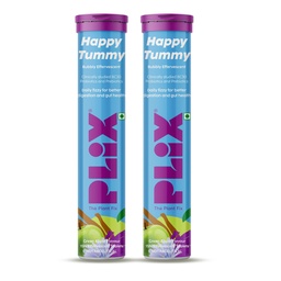 PLIX - THE PLANT FIX Happy Tummy Pre+Probiotic 15 Effervescent Tablets For Good Gut,Digestion,Metabolism With 20 Billion Cfus,Vital Probiotic Strains,Pack Of 2 (Green Apple),2 Count,15 Capsules