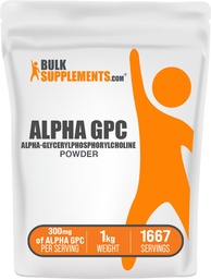 BulkSupplements.com Alpha GPC pulber - koliinilisandid, Alpha GPC 300mg - maitsestamata & gluteenivaba, 600mg serveri kohta, 1kg (2,2 naela) (pakk 1)