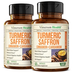 Safranilisandid - 89mg Safraniekstrakt ja 1000mg Tumeeriline segu - kurkumlisand koos tseiloni kaneeli ja kardemoniga meeleolu, mälu ja silmade tervise jaoks - Naiste ja meeste ühised toidulisandid - 2 Pack