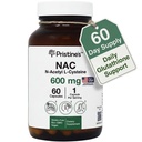 PRISTINE N-atsetüül L-tsüsteiin (NAC) 600MG 60-päevased toidulisandi kapslid - glutatiooni ja maksa detoksi tugi - võimas antioksüdant - vegan, gluteenivaba, mitte-GMO klaaspudel