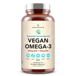 AMANDEAN Vegan Omega 3 täiendus. Premium Fish Oil Alternative. Vetikad DHA & EPA. Karrageeni vabad softgelid. Vetikate asendamatud rasvhapped. Taimne süda, aju, silm, nahk, immuunsus. (60ct)