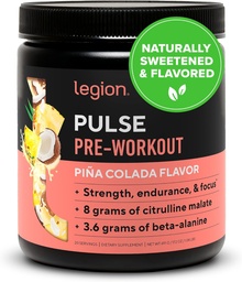 LEGION Pulse Pre Workout - kõik looduslikud lämmastikoksiidi ettevalmistusjoogid energia suurendamiseks, kreatiinivaba, looduslikult magustatud, beeta-alaniin, tsitrulliin, Alpha GPC (Pina Colada)