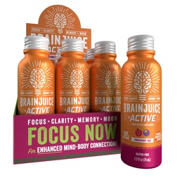 BrainJuice Active Focus & Energy Drink Shots, toetab vastupidavust, taastumist ja selgust, mitte-GMO, gluteenivaba, nootroopika, alfa GPC, B vitamiinid ja orgaaniline roheline tee, granaatõuna Acai, 2,5 fl oz, 12 Pack