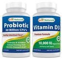 Parimad looduslikud probiootilised 10 tüved ja 30 miljardit CFU ja D3-vitamiin 10000 RÜ