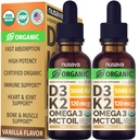 (2 Pack) Orgaaniline Vitamiin D3 K2 tilgad MCT õli Omega 3, 5000 RÜ - maksimaalne tugevus D-vitamiini vedelik, täiteaineteta, mitte-GMO vedelik D3 kiiremaks imendumiseks ja immuunsüsteemi tugi (Vanilla, 1 Fl OZ x 2)