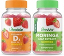 Elujõuline D-vitamiin 5000 IU + Moringa Leaf, Gummies Bundle - suurepärane maitse, vitamiinilisand, Gluteenivaba, GMO-vaba, närimiskumm