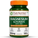 Pure Nutrition Magnesium Glycinate with Zinc Supplement 350 mg - 120 Tablets | High Absorption Magnesium Supplement for Bone, Muscle & Nerve Vitality | Supports Calm, Sleep Quality & Cramp Relief