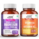 The Body Reserve Chelated Magnesium Glycinate 2000mg + Vitamin D3 K2 (MK-7) | Bone, Muscle & Sleep Support | 120 Veg Tablets Each | Combo Pack