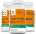 Terry Naturally CuraMed 375mg - Antioksüdandi lisand aju ja immuunsüsteemi tervise toetamiseks - toidulisand kurkumiini ja kurkumi eeterliku õliga - taimse maksa toetus - 120 softgels (3. pakk)