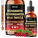 8in1 Schisandra Berry tilgad piimaohakas, Ashwagandha, Rhodiola Rosea, Püha basiilik, artišokk, Dandelion Root & Turmeric Curcumin - 2 Fl Oz 2 kuu tarne