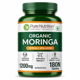 Pure Nutrition Organic Moringa Tablets with 1200mg Leaves Extract | Moringa Tablets for Healthy Digestion, Immunity, Energy Levels & Detox – 180 Veg Tablets