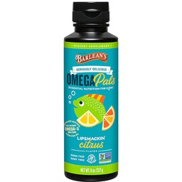 Barlean's Omega Pals Lipsmackin' Citrus Maitsestatud Omega-3 lastele, Yummy laste vedela kalaõli täiendus 750 mg EPA & DHA aju ja silmade tervisele, 8 oz