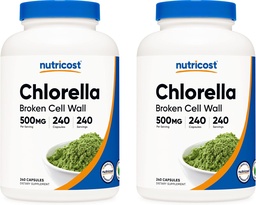 Nutricost Chlorella kapslid (2 pudelit) 500mg, 240 kapslit pudeli kohta