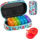 Serfeymi Weekly Travel Pill Korraldaja 2 korda päevas PM Täiustatud Vikerkaar Pill Box 7 päeva kaasaskantav Zipper Canvas Pill Case, Meditsiini Korraldaja Pillid, Vitamiinid, Kalaõlid - Roheline 01